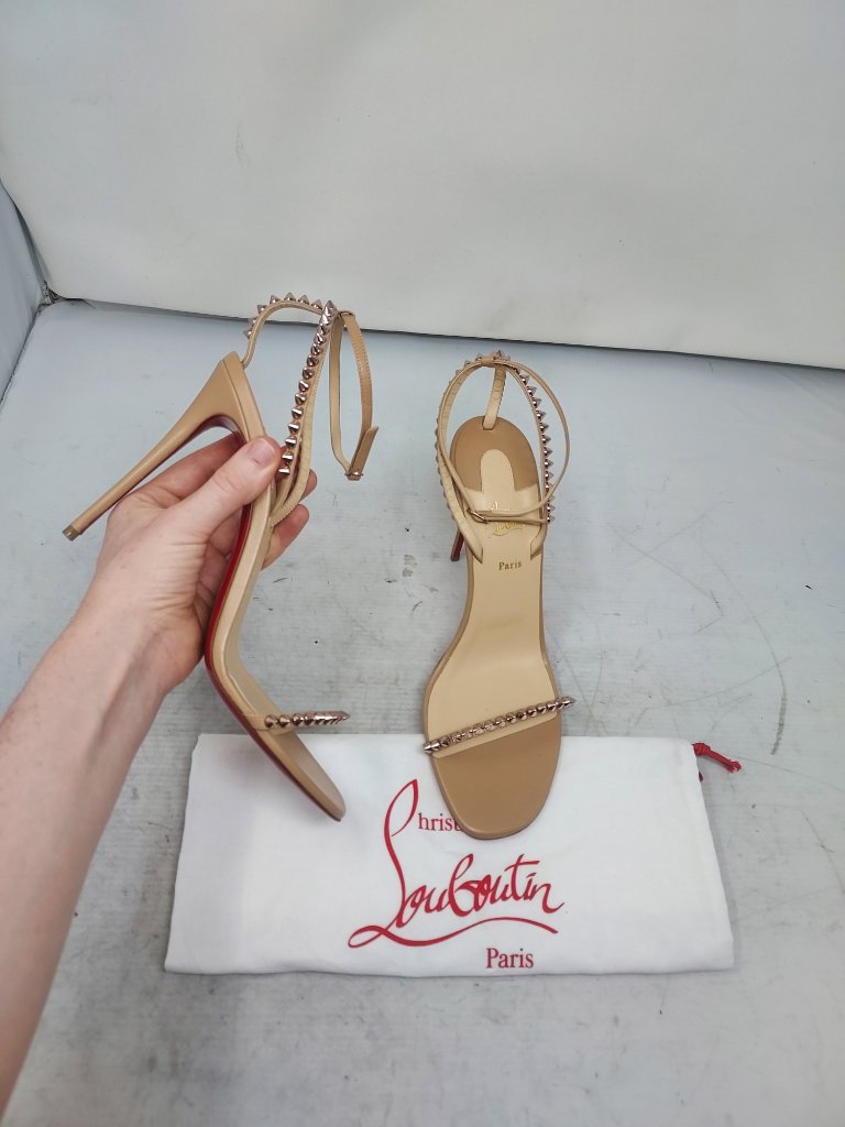 Christian Louboutin Nude So Me Spike Strappy Heel Sandal